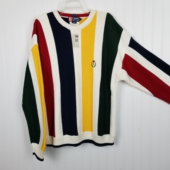 Ralph Lauren X Chaps Sweater Crest Crew Horizontal Stripe Multi Color Cotton NWT - Picture 11 of 11